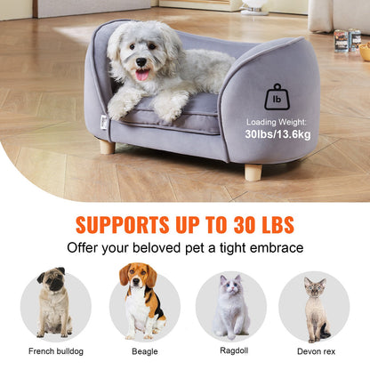 Pet Sofa, Dog Couch for Small Dogs and Cats, Soft Velvety Dog Sofa Bed, 66 lbs Loading Cat Sofa, Dark Grey
