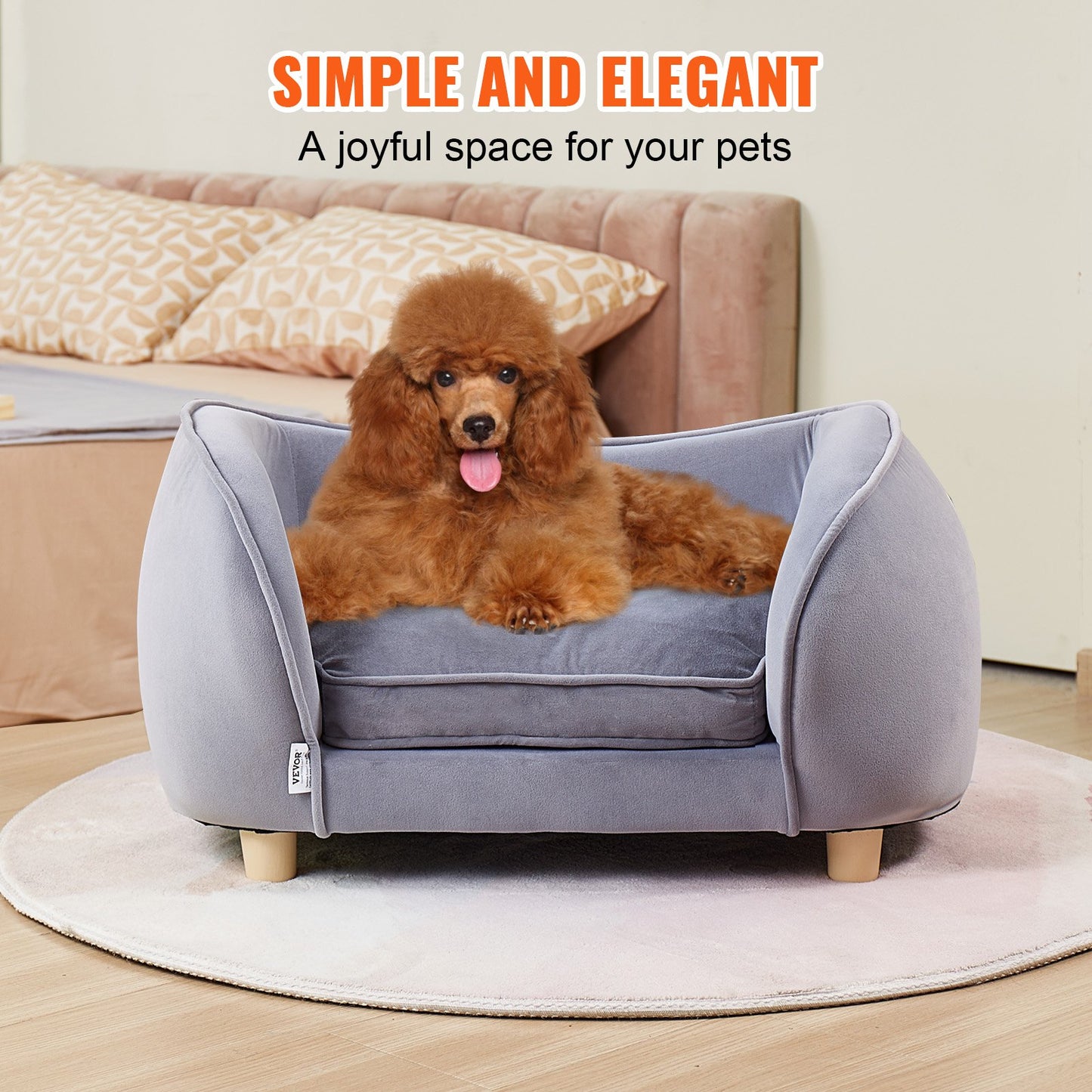 Pet Sofa, Dog Couch for Small Dogs and Cats, Soft Velvety Dog Sofa Bed, 66 lbs Loading Cat Sofa, Dark Grey