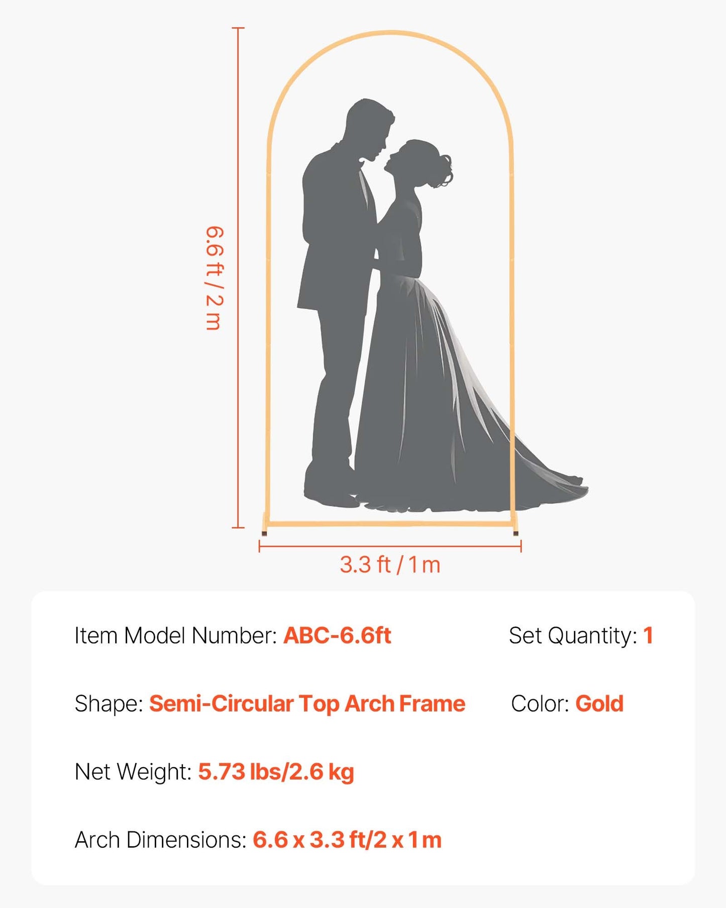 Arch Backdrop Stand, 2 x 1 m, Stable Structure, Easy Assembly, 1 Piece Gold Metal Arch Backdrop Stand for Wedding, Birthday Party, Graduation, Holiday Celebration, and Ceremony Decoration