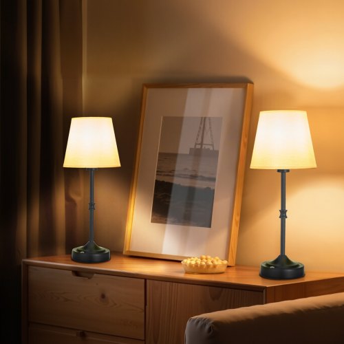 Sladdlös bordslampa, 2-pack, 5200mAh inbyggt laddningsbart batteri, skrivbordslampa med 3 ljusstyrkor, tygskärm, 2700-3000K färgtemperatur, bordslampa för restaurang, sovrum, barer, svart