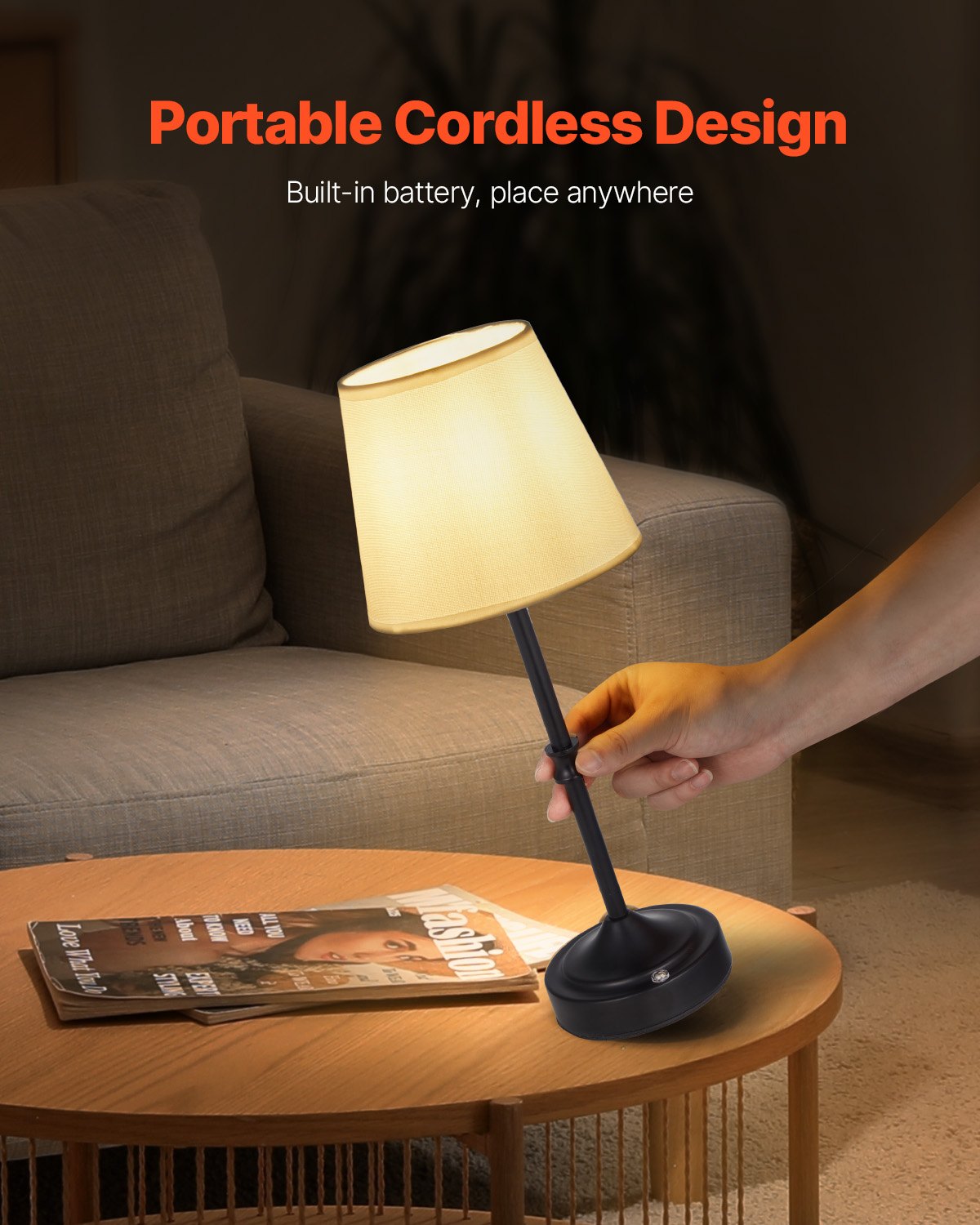 Sladdlös bordslampa, 2-pack, 5200mAh inbyggt laddningsbart batteri, skrivbordslampa med 3 ljusstyrkor, tygskärm, 2700-3000K färgtemperatur, bordslampa för restaurang, sovrum, barer, svart