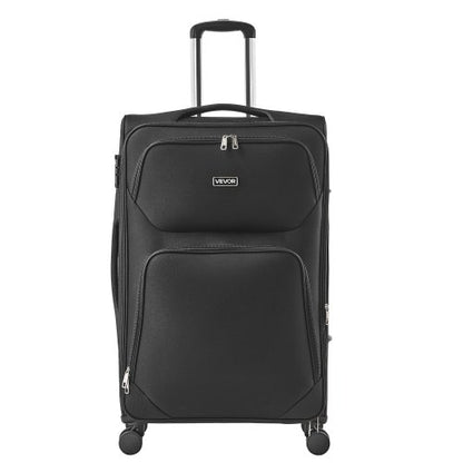 Mjukt expanderbart bagage med spinnhjul, 24 tum / 71 cm mjukt rutigt stort bagage, lätt rutig resväska med expanderbart blixtlåsförsett fack och TSA-lås, svart