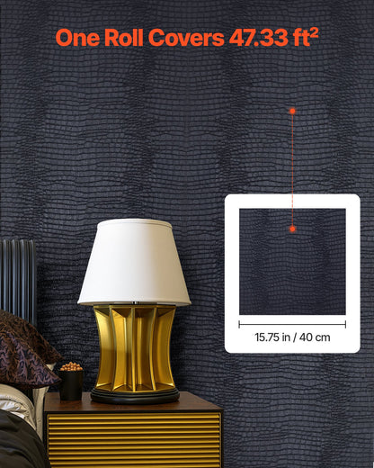 Självhäftande tapet, 40 cm x 10 m, svart, sprucken textur, vattentät, självhäftande, lätt att rengöra och dra av, väggdekorativ vinylrulle för sovrum, kök, kontor, badrum