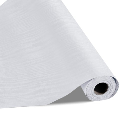 Tapet med självhäftande tapet, 45 cm x 10 m, vit träådring, vattentät, självhäftande, lätt att rengöra och dra av, väggdekorativ vinylrulle för sovrum, kök, kontor, badrum, skrivbord