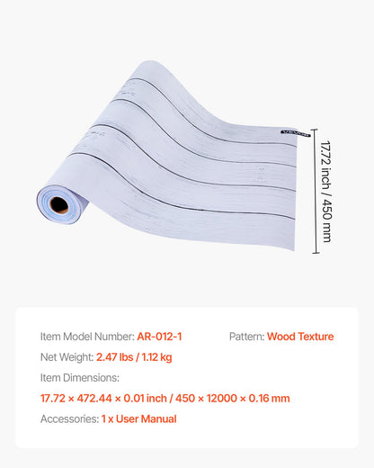 Självhäftande tapet, 45 cm x 12 m, vit trästruktur, vattentät, självhäftande, lätt att rengöra och dra av, väggdekorativ vinylrulle för sovrum, kök, kontor, badrum, skrivbord