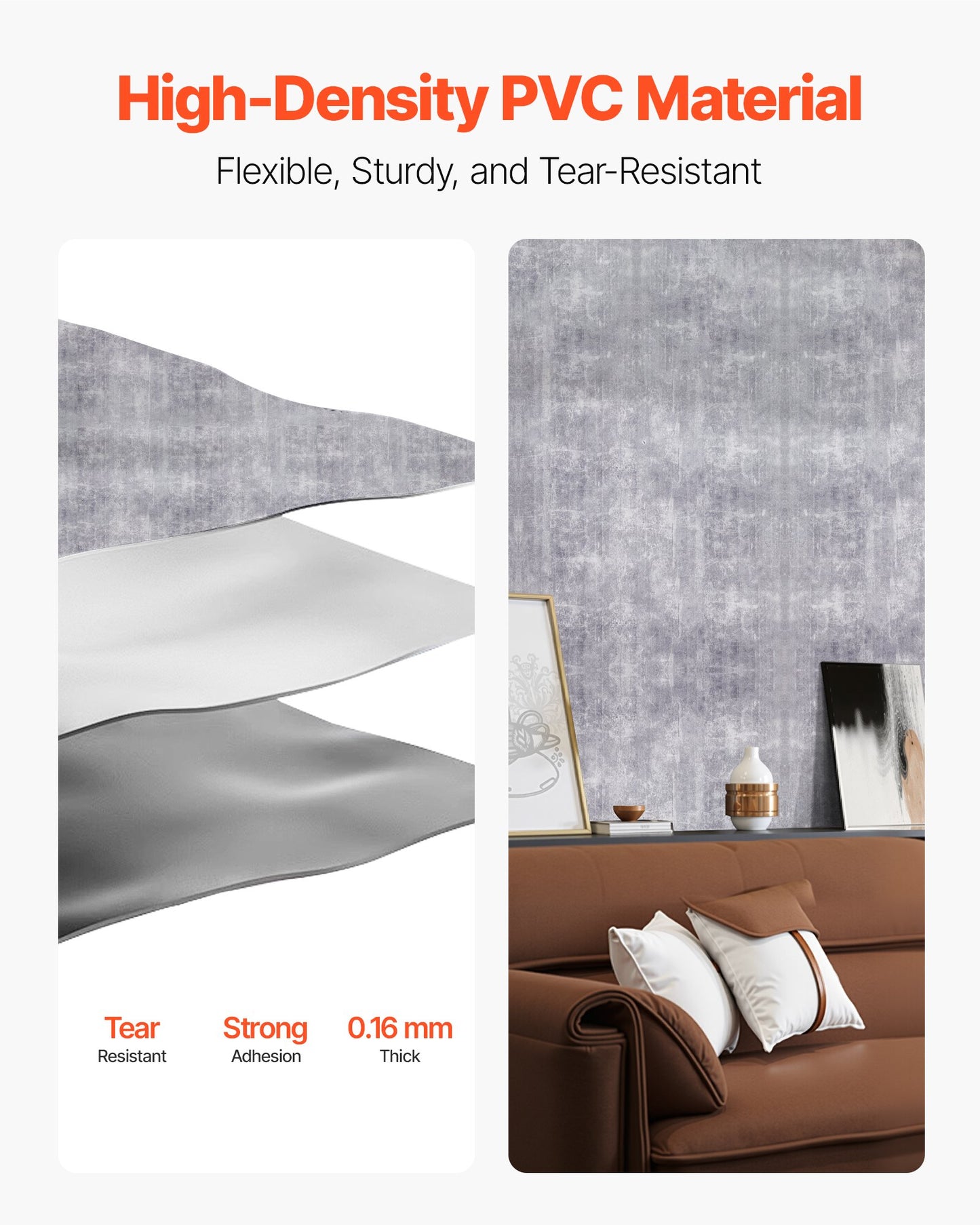 Självhäftande tapet, 40 cm x 15 m kontaktpapper vattentätt självhäftande, lätt att rengöra väggdekorativ vinylrulle för sovrum kök kontor badrum, mörkgrå industriell stil