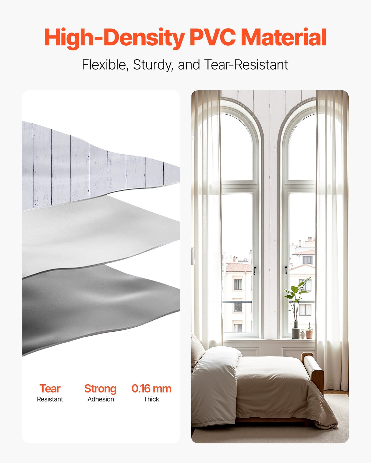 Självhäftande tapet, 45 cm x 15 m, vit trästruktur, vattentät, självhäftande, lätt att rengöra och dra av, väggdekorativ vinylrulle för sovrum, kök, kontor, badrum, skrivbord