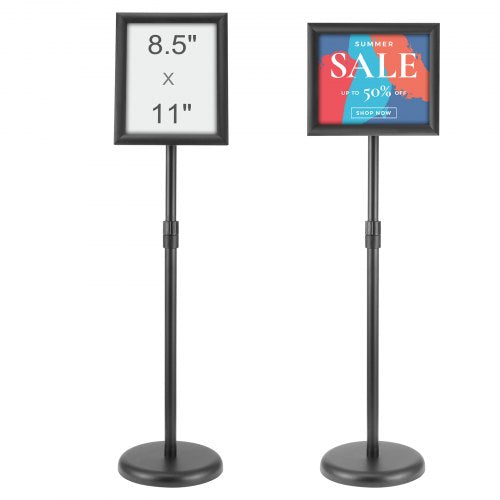 Skylthållare för piedestal, 8,5 x 11 tum, vertikalt och horisontellt justerbart affischstativ, kraftig golvstående skylthållare med rund bas för display, reklam och utomhusbruk, svart