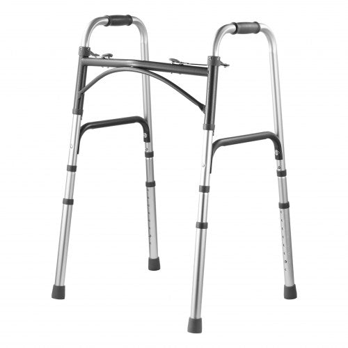 Hopfällbar rullator, hopfällbara rullatorer med 2 knappar, justerbar höjd i 8 nivåer och hållbara handtag, lättviktigt gåhjälpmedel i aluminium för äldre, handikappade, upp till 145 kg