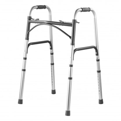 Hopfällbar rullator, hopfällbara rullatorer med 2 knappar, justerbar höjd i 8 nivåer och hållbara handtag, lättviktigt gåhjälpmedel i aluminium för äldre, handikappade, upp till 145 kg