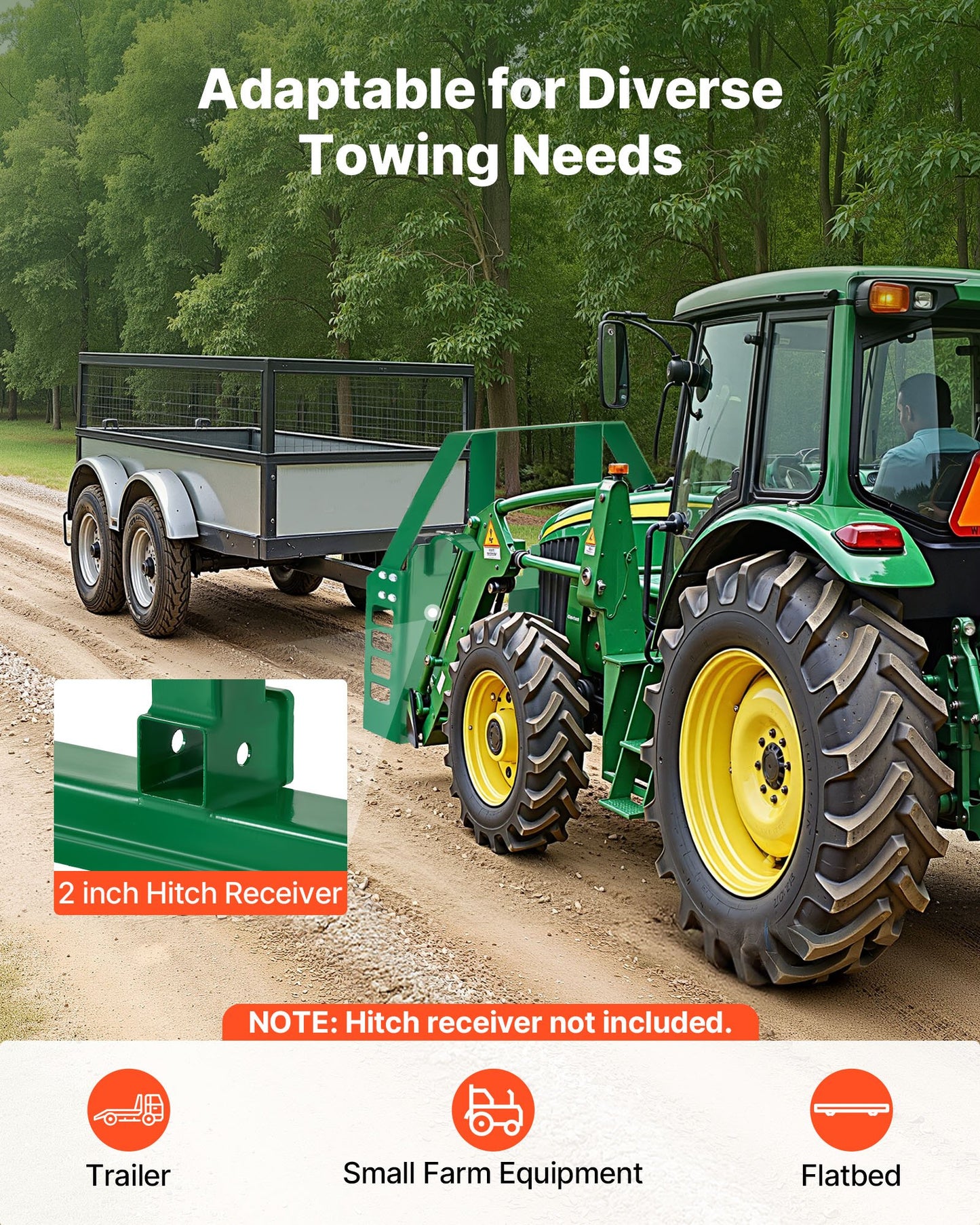 Kompaktlastade pallgafflar, 1814 kg nominell lastkapacitet, pallgaffelramfäste med 915 mm pallgafflar, 50,8 mm dragkroksfäste och spjuthylsor, passar för JD-traktorer