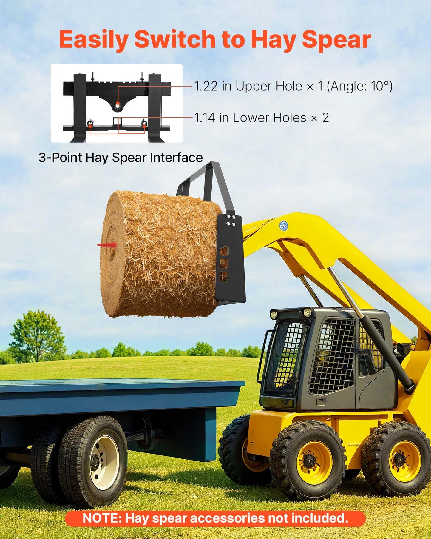 Pallgafflar för kompaktlastare, 1814 kg nominell kapacitet, pallgaffelramfäste med 122 cm pallgafflar, 50,8 mm dragkrokfäste och spjuthylsor, lämplig för kompaktlastare, traktorer