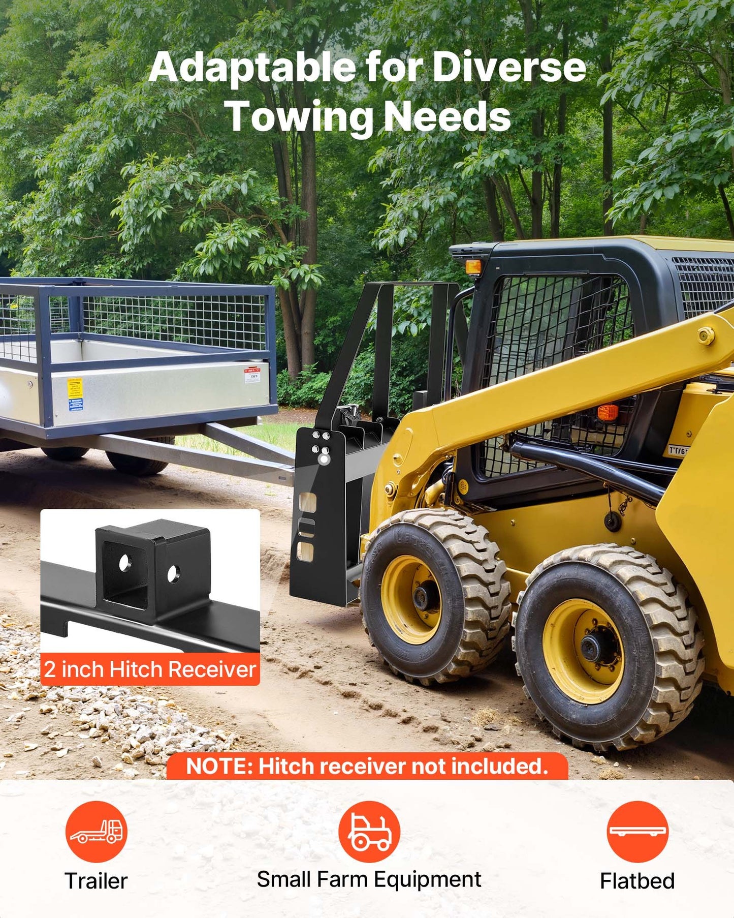 Pallgafflar för kompaktlastare, 1814 kg nominell kapacitet, pallgaffelramfäste med 122 cm pallgafflar, 50,8 mm dragkrokfäste och spjuthylsor, lämplig för kompaktlastare, traktorer