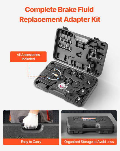 Bromshuvudluftningssats, 12 delar, professionell bromsluftningsadaptersats med komplett sats och handtag, hållbar bromsluftningsadapter för bromsvätskepåfyllning, passar de flesta nya och gamla fordon