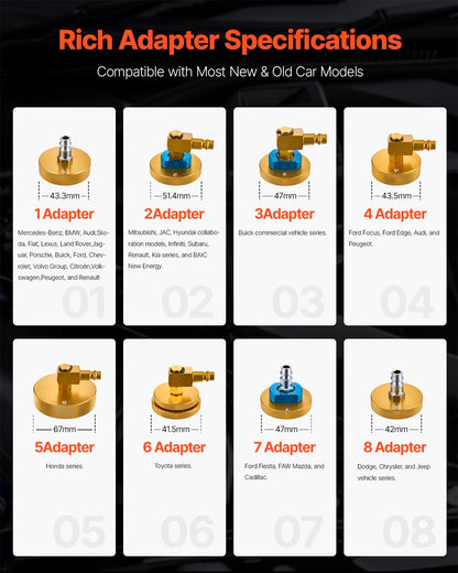 Bromshuvudluftningssats, 17 delar, professionell bromsluftningsadaptersats med komplett sats och handtag, hållbar bromsluftningsadapter för bromsvätskepåfyllning, passar de flesta nya och gamla fordon