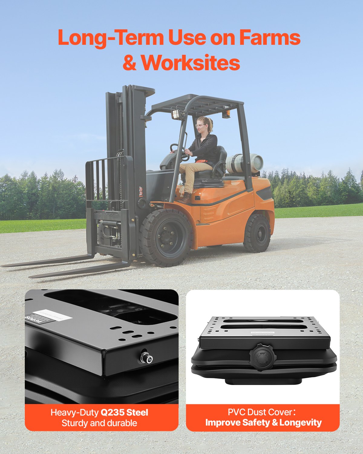 Sätesfjädringskit utan sätesspår, universell luftfjädring för nollsvängsgräsklippare, med dammskydd, dragkroksätesfjädringskit för gaffeltruckar, bulldozrar