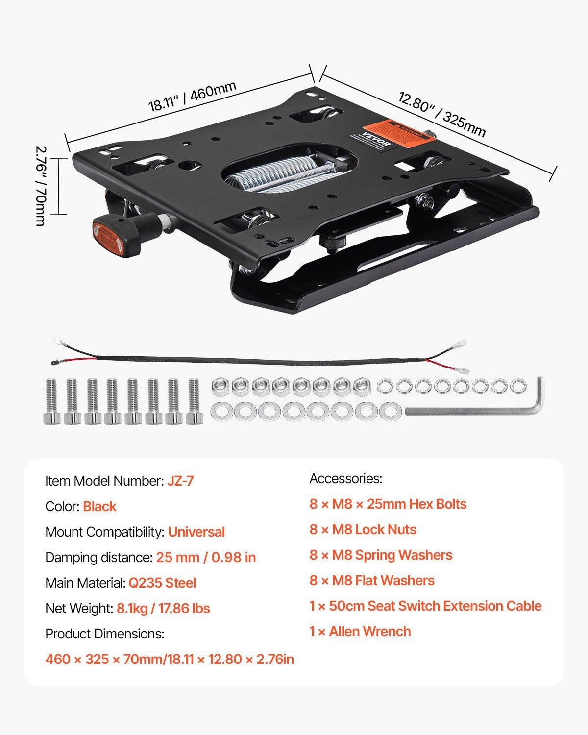 Sätesfjädringskit utan sätesspår, universell luftfjädring för säte med nollsväng, justerbar sätesfjädring för traktorer, kompatibel med gaffeltruckar och bulldozersäten