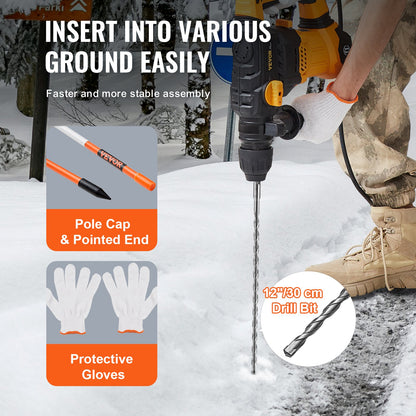 Driveway Markers, 50 PCS 122 cm, 0.79 cm Diameter, Orange Fiberglass Poles Snow Stakes with Reflective Tape, 30.48 cm Steel Drill Bit & Protection Gloves for Parking Lots, Walkways Easy Visibility