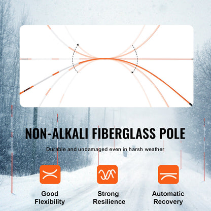 Driveway Markers, 50 PCS 122 cm, 0.79 cm Diameter, Orange Fiberglass Poles Snow Stakes with Reflective Tape, 30.48 cm Steel Drill Bit & Protection Gloves for Parking Lots, Walkways Easy Visibility