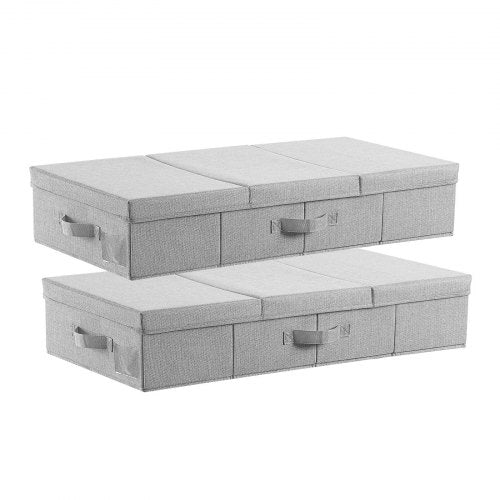 Förvaring under sängen med lock, 805 x 405 x 155 mm, 48L stora klädförvaringsbehållare under sängen, lågprofil grå låda för skoförvaring under sängen för skoskåp i sovrummet, 2-pack