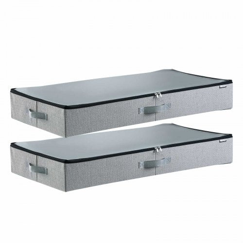 Under Bed Storage with Clear Lids, 850 x 430 x 120 mm, 45L Large Underbed Clothes Storage Containers, Low Profile Under Bed Drawer Shoe Organizer Bins Box for Blanket Shoe Bedroom, 2 Pack