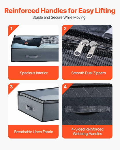 Förvaring under sängen med genomskinliga lock, 996 x 500 x 180 mm, 90 liter stora klädförvaringsbehållare under sängen, lågprofilerade lådor för skoorganisering under sängen, för filtsko i sovrummet, 4-pack