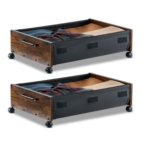 Under Bed Storage with Wheels, 650 x 460 x 180 mm Underbed Containers, Underbed Shoes Organizer with Lockable Wheels, Rolling Under the Bed Storage Bins for Clothes, Shoes, Blankets, 2 Pack