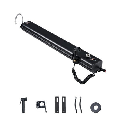 Takräckesvattentank, 7 gallon, multidispenserande utomhustank med 2 stänkskyddspaneler och T-spår, högkapacitets aluminiumtank med tryckport, passar för bagageutrymmen, störtbågar, tvärbågar