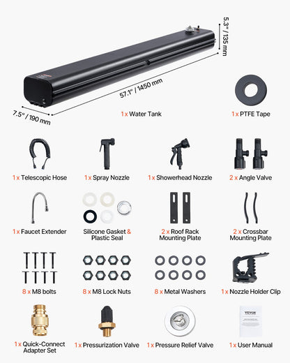 Takräckesvattentank, 7 gallon, multidispenserande utomhustank med 2 stänkskyddspaneler och T-spår, högkapacitets aluminiumtank med tryckport, passar för bagageutrymmen, störtbågar, tvärbågar
