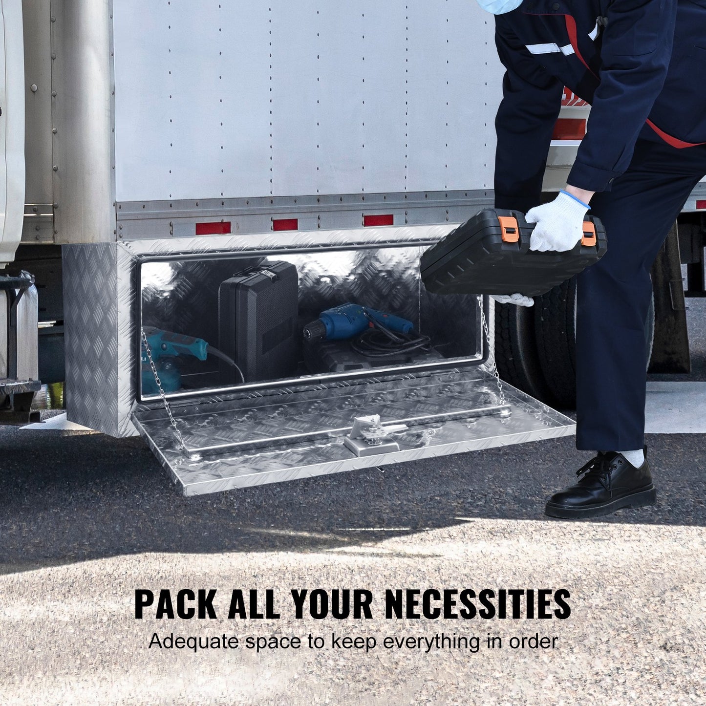 Underrede för lastbil, 914 x 355 x 405 mm förvaringslåda för pickuper, kraftig verktygslåda i diamantplåt i aluminium med lås och nycklar, vattentät förvaringslåda för släpvagn med T-handtag för lastbil, skåpbil, släpvagn