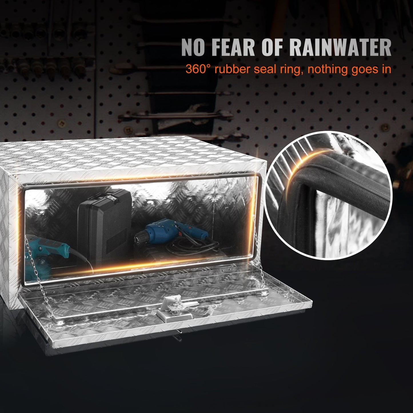 Underrede för lastbil, förvaringslåda för pickup, kraftig verktygslåda i diamantplåt i aluminium med lås och nycklar, vattentät förvaringslåda för släpvagn med T-handtag för lastbil, skåpbil, släpvagn