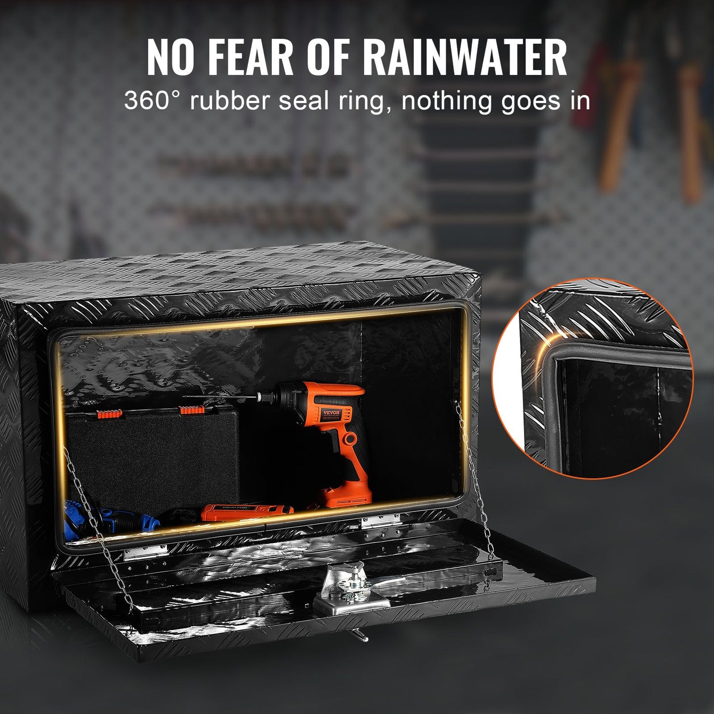 Underrede för lastbil, förvaringslåda för pickuper, 76 x 33 x 40 cm, kraftig verktygslåda i diamantplåt i aluminium med lås och nycklar, vattentät förvaringslåda för släpvagn med T-handtag för lastbil, skåpbil, släpvagn