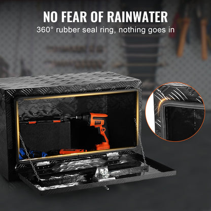 Underrede för lastbil, förvaringslåda för pickuper, kraftig verktygslåda i diamantplåt i aluminium med lås och nycklar, vattentät förvaringslåda för släpvagn med T-handtag för lastbil, skåpbil, släpvagn