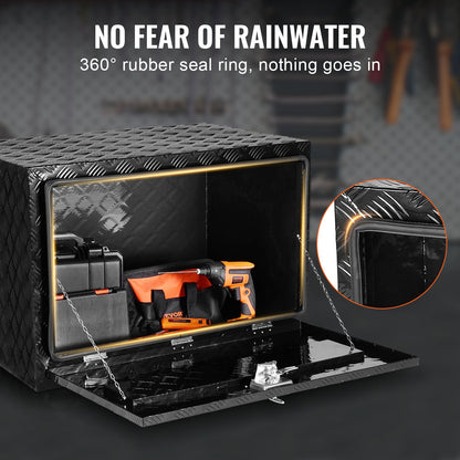 Underrede för lastbil, 112 x 61 x 61 cm förvaringslåda för pickuper, kraftig verktygslåda i diamantplåt i aluminium med lås och nycklar, vattentät förvaringslåda för släpvagn med T-handtag för lastbil, skåpbil, släpvagn