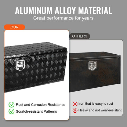 Underrede för lastbil, 60" x 17" x 18" förvaringslåda för pickup, kraftig verktygslåda i diamantplåt i aluminium med lås och nycklar, vattentät förvaringslåda för släpvagn med T-handtag för lastbil, skåpbil, släpvagn