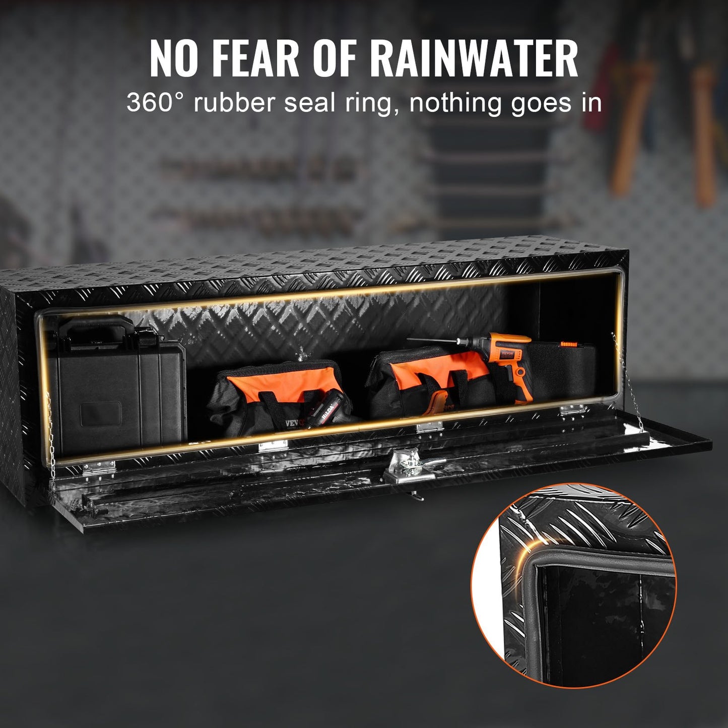 Underrede för lastbil, 60" x 17" x 18" förvaringslåda för pickup, kraftig verktygslåda i diamantplåt i aluminium med lås och nycklar, vattentät förvaringslåda för släpvagn med T-handtag för lastbil, skåpbil, släpvagn