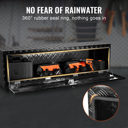 Underrede för lastbil, 60" x 17" x 18" förvaringslåda för pickup, kraftig verktygslåda i diamantplåt i aluminium med lås och nycklar, vattentät förvaringslåda för släpvagn med T-handtag för lastbil, skåpbil, släpvagn