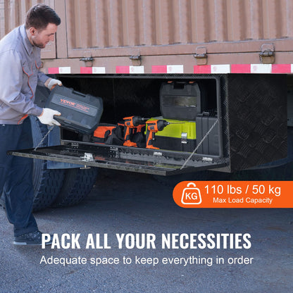 Underrede för lastbil, 60" x 24" x 24" förvaringslåda för pickup, kraftig verktygslåda i diamantplåt i aluminium med lås och nycklar, vattentät förvaringslåda för släpvagn med T-handtag för lastbil, skåpbil, släpvagn