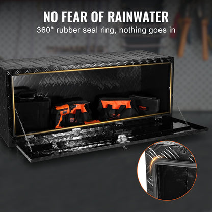 Underrede för lastbil, 60" x 24" x 24" förvaringslåda för pickup, kraftig verktygslåda i diamantplåt i aluminium med lås och nycklar, vattentät förvaringslåda för släpvagn med T-handtag för lastbil, skåpbil, släpvagn