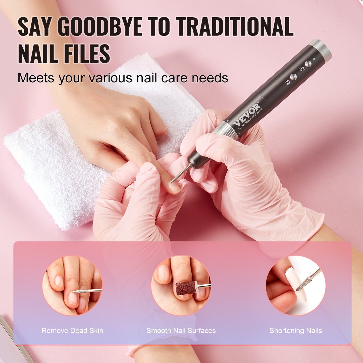 Elektrisk sladdlös nagelborr, 30 000 varv/min uppladdningsbar nagelfilsmaskin med variabel hastighet, bärbar manikyr-pedikyrpolerare med 50 slipband för borttagning av död hud, slät nagelyta