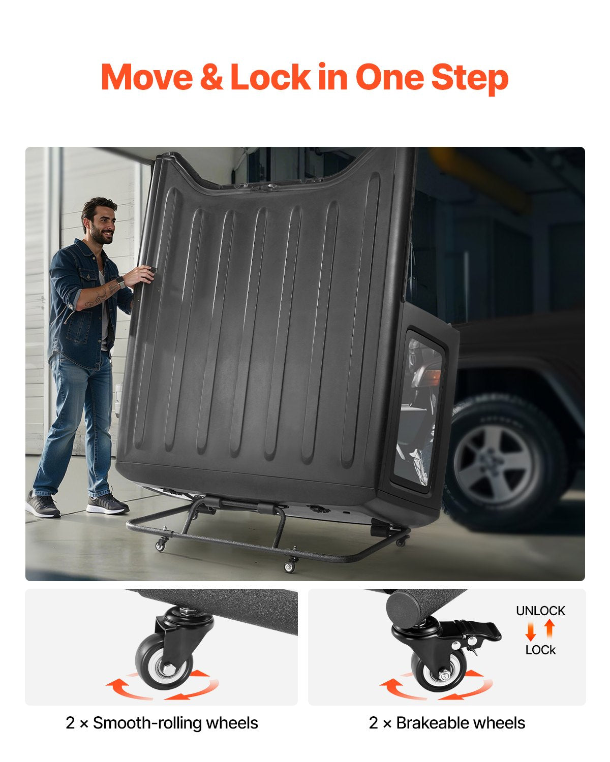 Förvaringsvagn med hård tak, flyttbar och robust vagn med hård tak, med 3 justerbara hål och förtjockad mjuk stoppning, förvaringsställ med hård tak och pulverlackering, passar för Jeep Wrangler TJ, JK, JL