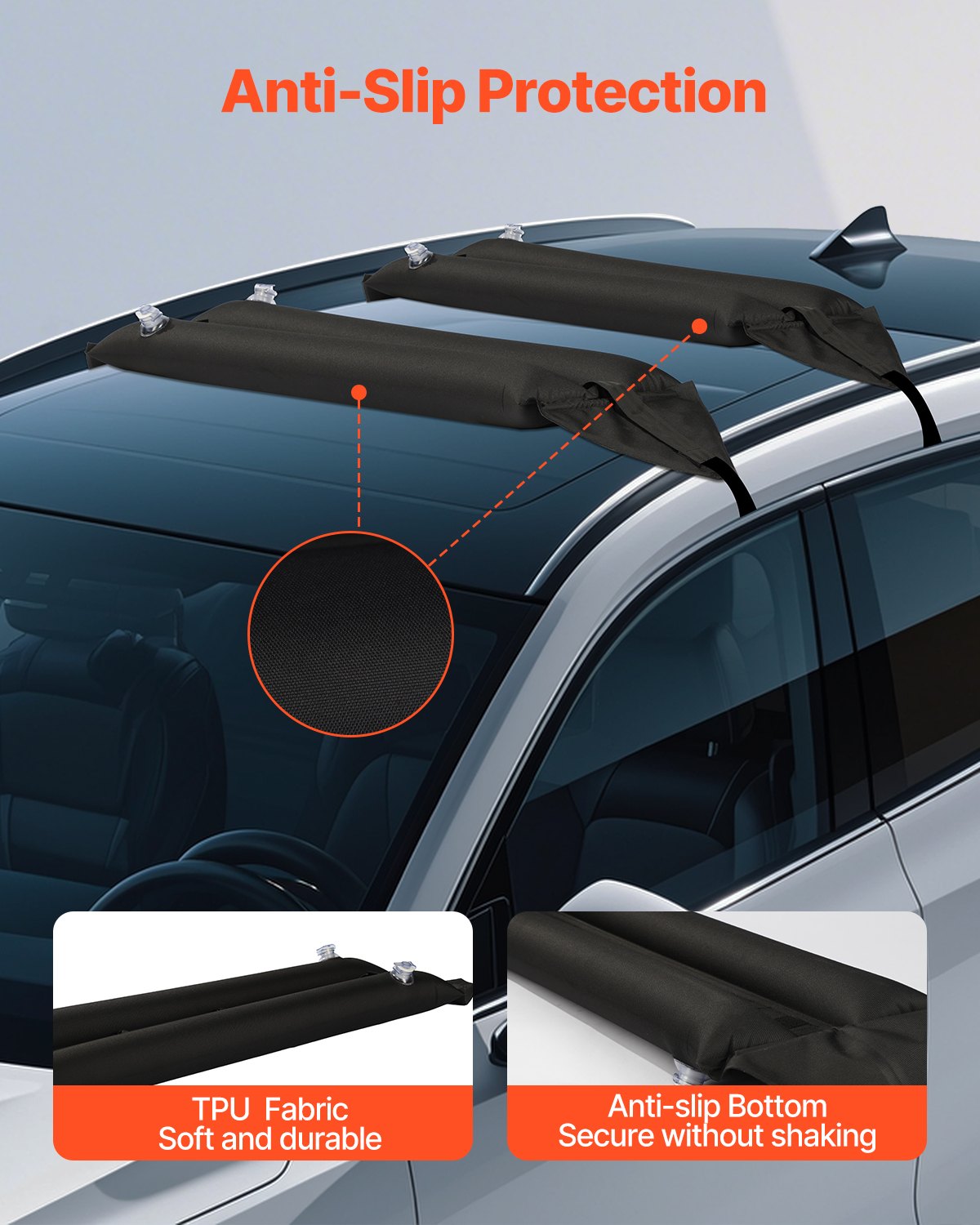 Uppblåsbara mjuka takräcken, 37,6-tums universella biltakräcke, 88 kg lastning av bagage Kajakhållare med 2 surrremmar och rep, handluftpump, förvaringsväska för kanoter surfbrädor SUPs