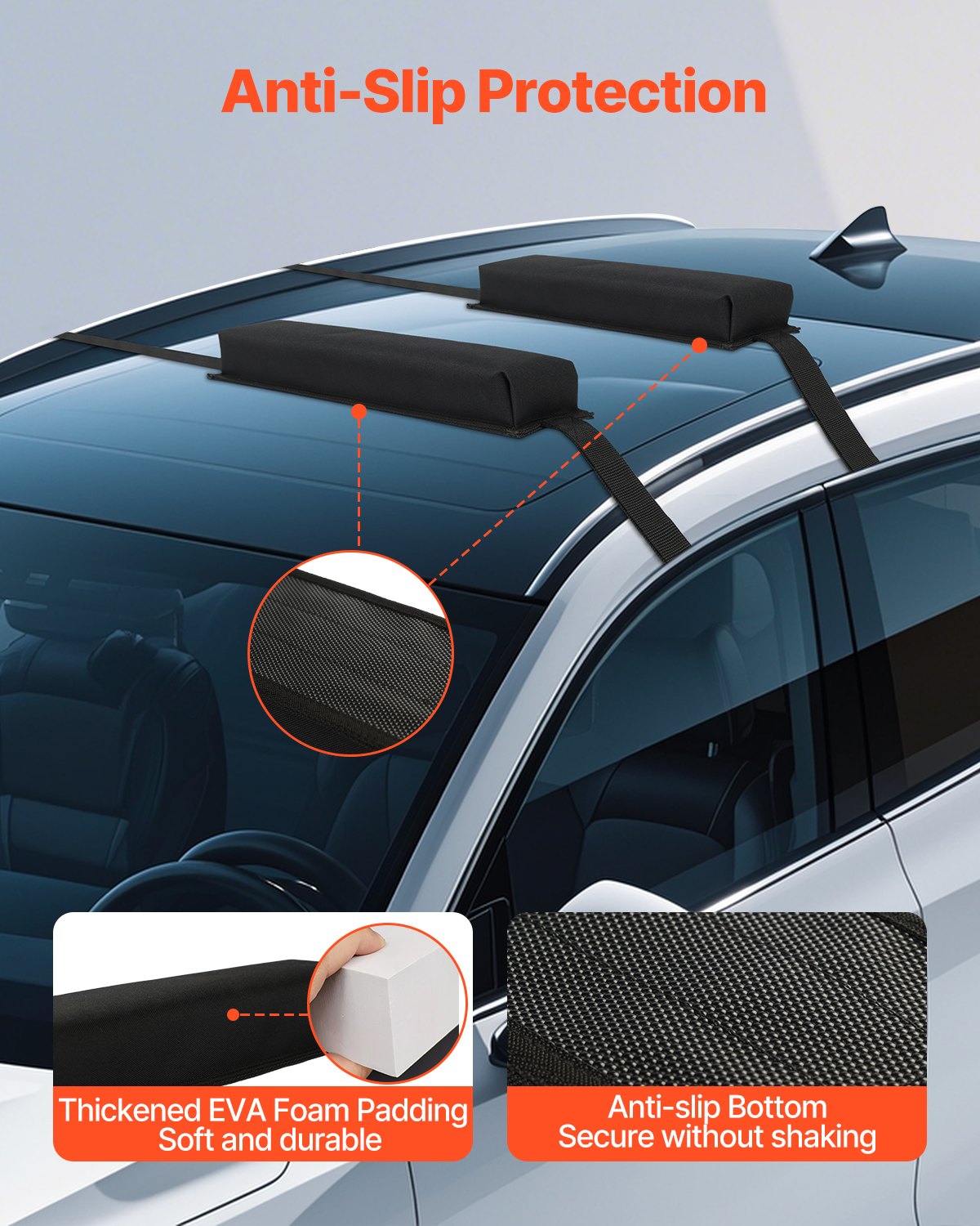 Mjuka takräcke, 15,5-tums universella biltakräcke, 176 kg lastkapacitet bagagehållare kajak med bärbar förvaringsväska för SUP kanot snowboard paddelbräda surfbräda