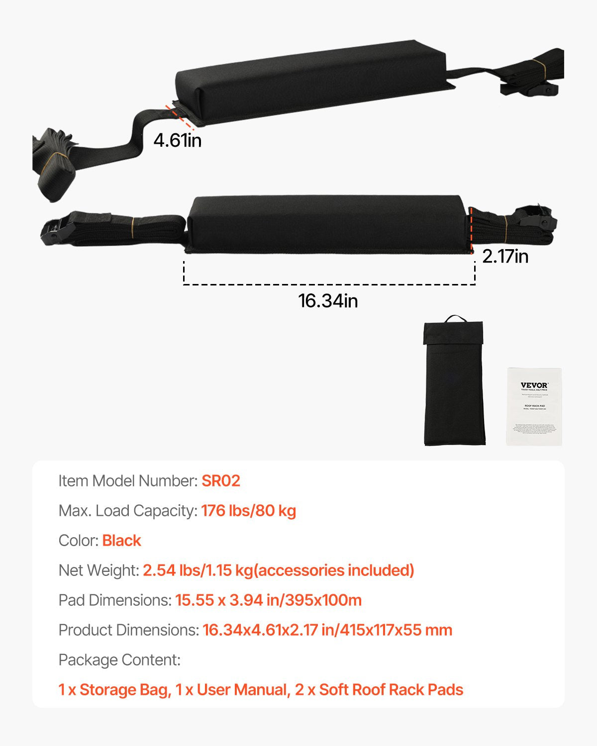 Mjuka takräcke, 15,5-tums universella biltakräcke, 176 kg lastkapacitet bagagehållare kajak med bärbar förvaringsväska för SUP kanot snowboard paddelbräda surfbräda
