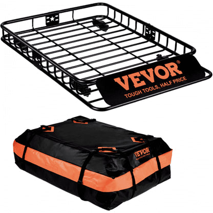 Takräckekorg, 130,5 x 91,5 x 12,7 cm taklasthållare med 15 cu ft vattentät lastväska, 90 kg kapacitet universal räckhållare för SUV, lastbil