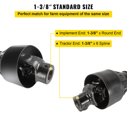 Kraftuttagsaxel Kraftuttagsdrivaxel 1-3/8" x 6 Splineändar Rund ände T4 43"-61"