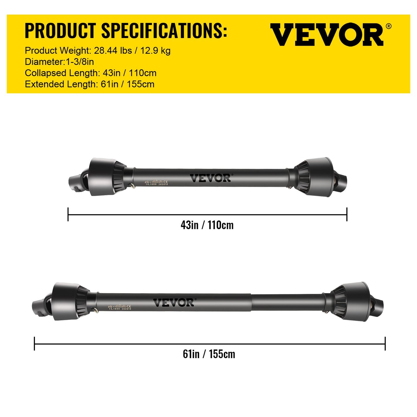 Kraftuttagsaxel Kraftuttagsdrivaxel 1-3/8" x 6 Splineändar Rund ände T4 43"-61"