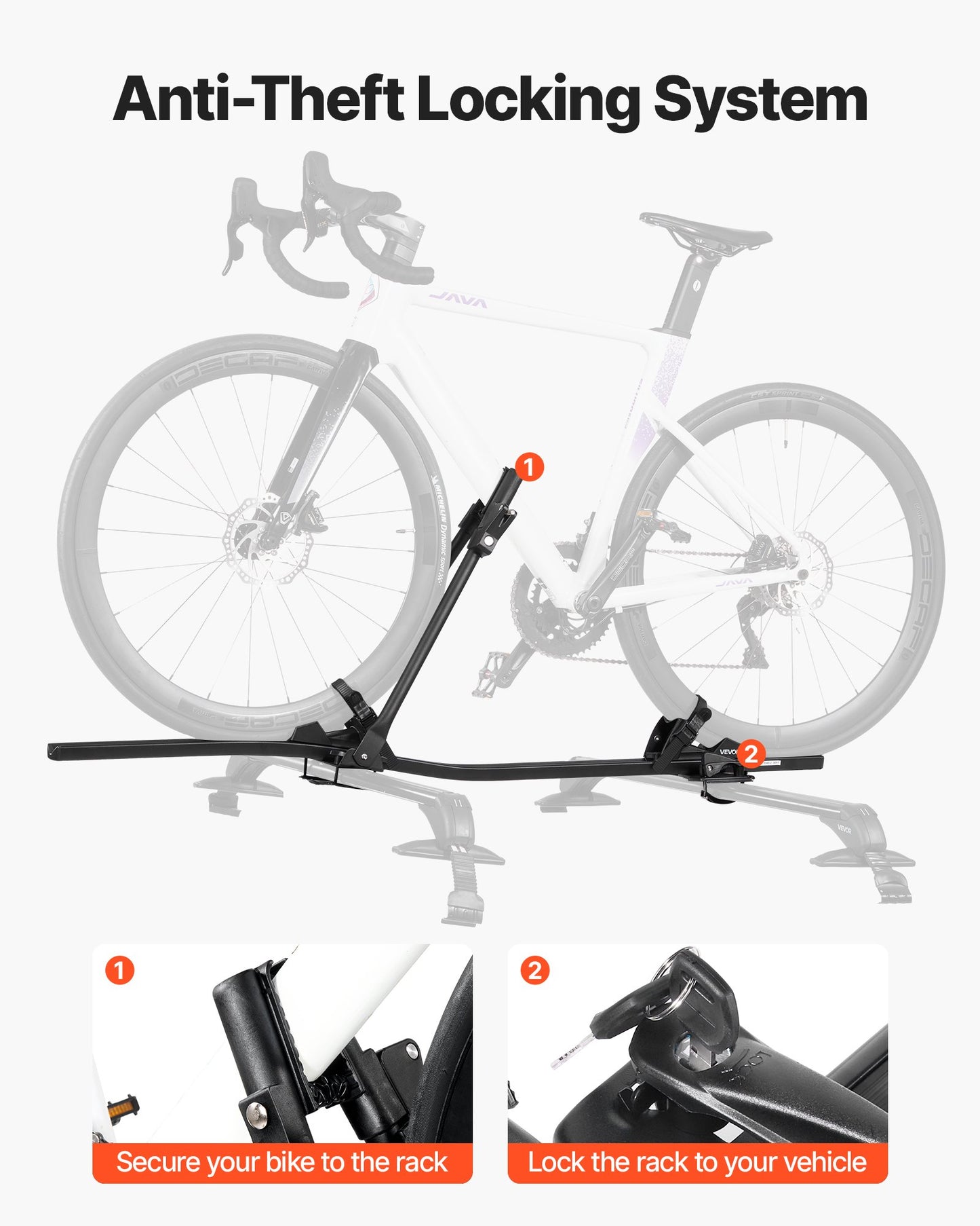 Takcykelhållare, 15 kg kapacitet, upprätt takmonterat cykelhållare med säkert låssystem för de flesta standardtvärstänger, upprätt takcykelhållare i aluminium, 1 cykelhållare för bil SUV, svart