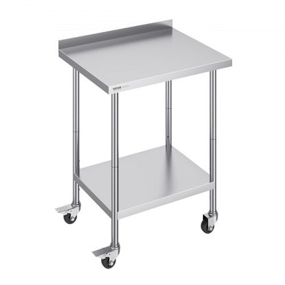 24 x 30 x 40 tums arbetsbord i rostfritt stål, kommersiellt arbetsbord för matlagning med hjul, kraftigt arbetsbord för matlagning, arbetsbord i metall med justerbar höjd för restaurang, hem och hotell
