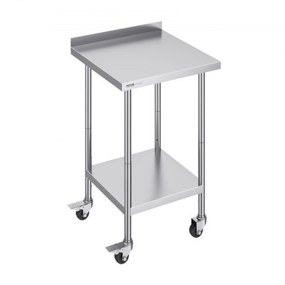 24 x 24 x 40 tums arbetsbord i rostfritt stål, kommersiellt arbetsbord för matlagning med hjul, kraftigt arbetsbord för matlagning, arbetsbord i metall med justerbar höjd för restaurang, hem och hotell